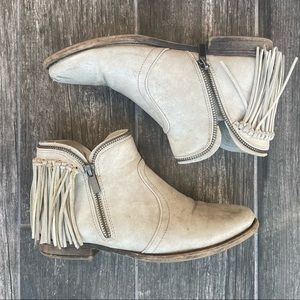 Dollhouse Fringe Ankle Boots in Stone